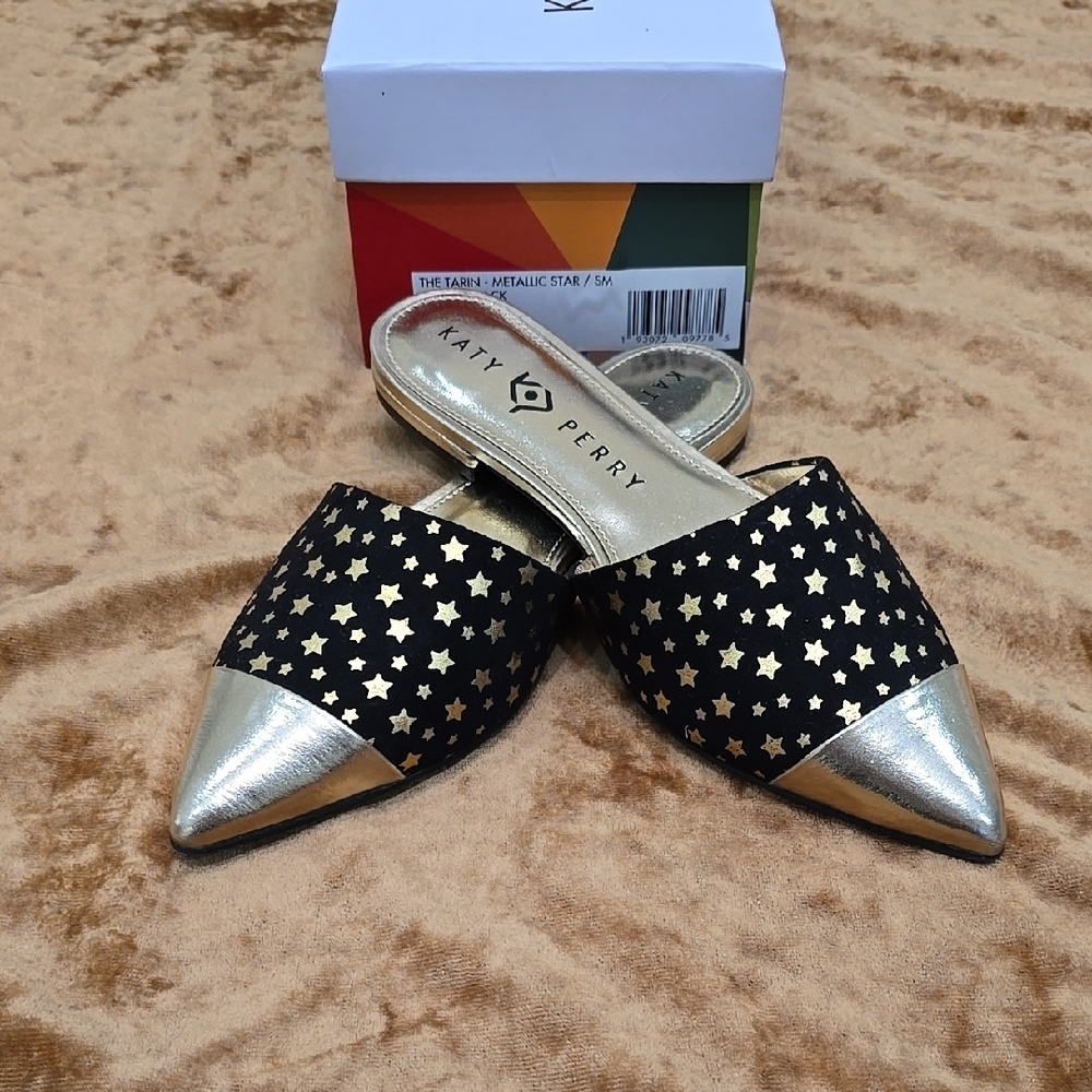 Katy Perry Collections Women's Black and Gold Star Mules Size 6